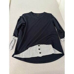IN Studio Shirt Womens Small‎ Striped Button Front Tie Cuff Pullover Top
